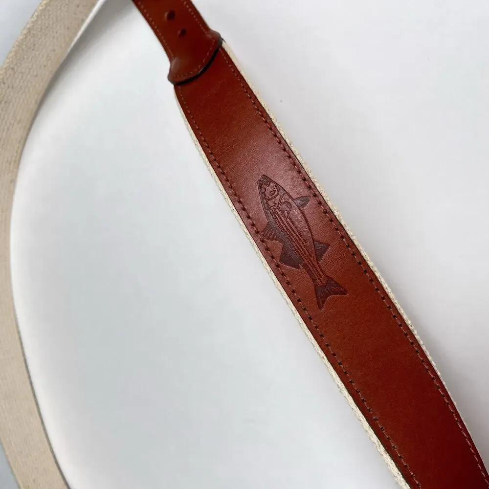 Leather Man Ltd Essex, CT USA Top Grain Leather Fish‎ Belt Brass Buckle 46